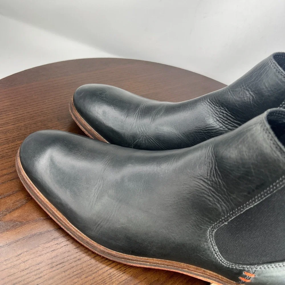 Superdry Meteor Boots Men's 8 Black Leather Chelsea Plain Toe Dress Moto Pull On